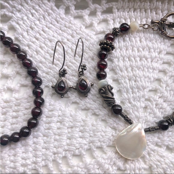Bronze Garnet Earrings and Bracelets Set - Picture 2 of 7